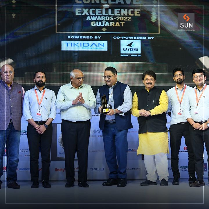On the 14th edition of Realty+ Conclave Excellence Awards 2022 Gujarat, we received the momentous recognitions for excellence in the form of awards. The event was an enthralling one and it witnessed the gracious presence of many prestigious dignitaries.

Our prominent and profound founder of Sun Builders Group; Shri N.K Patel has been presented by The Honorable Chief Minister with the below listed prestigious awards on behalf of Sun Builders Group:

i) Budget Housing project of the Year for Sun Shela One at impeccably located at Shela

ii) Plotted Development of the Year for Sun Solace thoughtfully designed at Sanand, Nal Sarovar Road.

iii) Developer of the Year - Commercial for impeccably studded commercial projects at booming locale of the city

iv) Excellence in Delivery Sun Builders Group

At Sun Builders Group we have been thriving for distinction since our inception. We are thankful to all our associates, channel partners, team members and patrons for the foundation of support and trust. Looking forward to many more benchmarks of victory together.

#SunBuildersGroup #SunBuilders #RealEstateAhmedabad #IndiasFinestDevelopers #BuildingCommunities #Awards