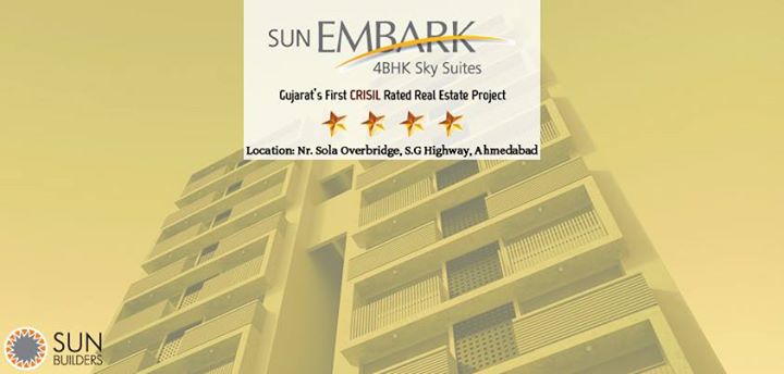 Presenting the first CRISIL rated Real Estate Project in Ahmedabad, India. Sun Embark - Luxurious 4 BHK Sky Suites. For Details, visit http://bit.ly/13zS8Vn