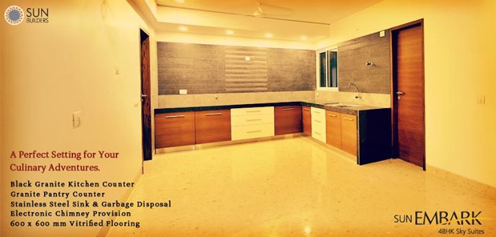 Express your culinary talents and cook up a gorgeous meal for your family in kitchens built with you in mind. Perfect Kitchens at Sun Embark - 4 BHK Luxury Sky Suites. For more details visit http://bit.ly/13zS8Vn