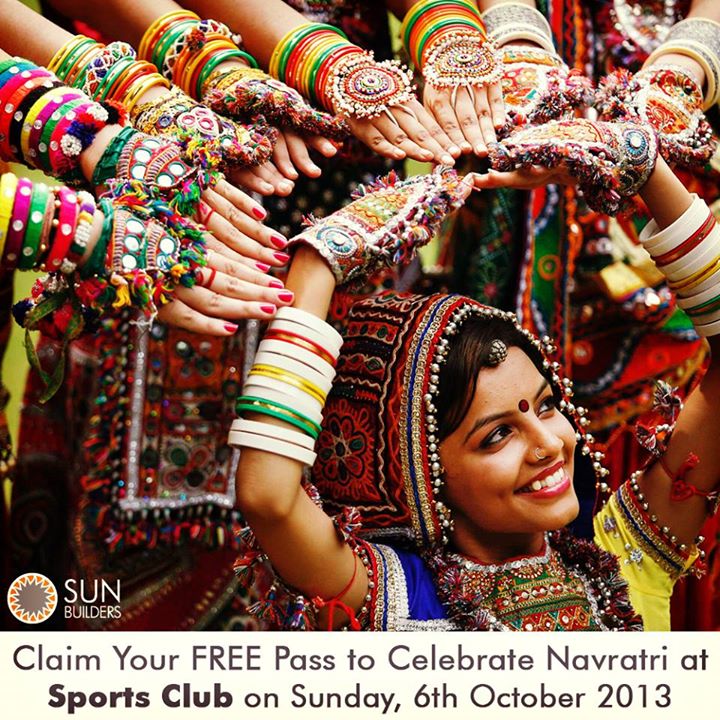 Celebrate #Navratri in grand style on Sunday 6th October 2013 with Sun Builders Group. We're giving away a limited number of #free passes for the Sports Club of Gujarat Navratri Extravaganza 2013. To claim your free pass (Max. 2 per person) just message us your phone number and our representative will get in touch with you and confirm the pass availability. Passes can be collected  by visiting our office at the following address between 12 pm and 4 pm tomorrow: 
