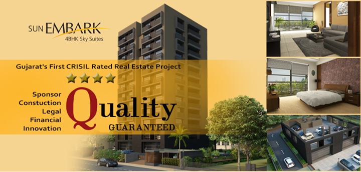 Constructed by Sun Builders Group, Sun Embark - Gujarat's First #CRISIL Rated Real Estate Project. The award is reserved only for those who demonstrate expert level experience and knowledge in the practice of #Quality. Call +91 8306664888 or visit http://is.gd/0ggTOJ for details.