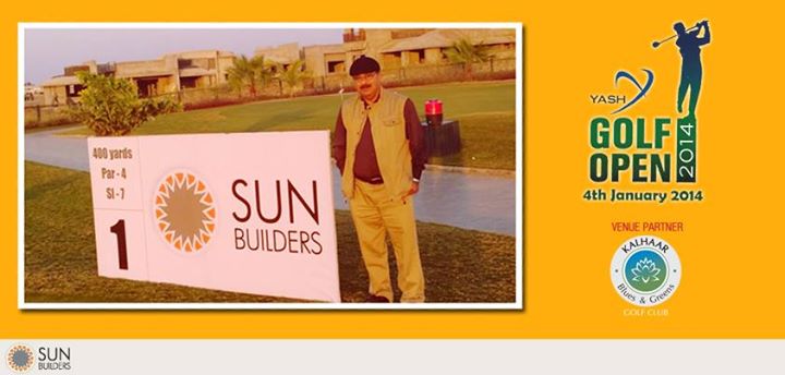 Mr. N.K. Patel, Chairman, Sun Builders Group, at the Sun Builders Group sponsored hole at Yash Golf Open 2014 organized by Sports Club at Kalhaar Blues and Greens Golf Club on the 4th of January 2013.