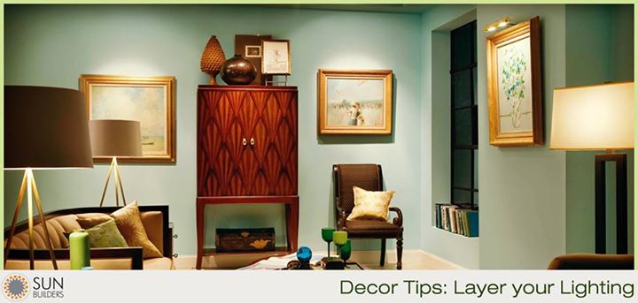 Layer Your Lighting - Four lamps are better than two. You need ambient light for mood and direct light for reading. Stay tuned for more #Decor #Tips from Sun Builders Group