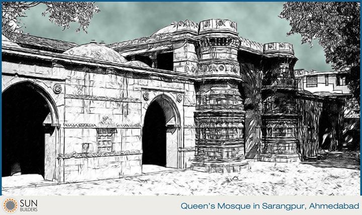The Queen's Mosque in Sarangpur was built during second half of the 15th century A.D. and has five large domes, which can be entered through five arched gateways. The central one is higher and richly carved. #landmark #heritage #Ahmedabad