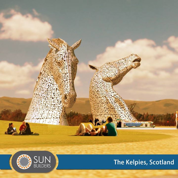 Designed by Glasgow sculptor Andy Scott and named after after the supernatural water horse from Celtic mythology, the magnificent, 100 ft high horse heads are the largest pair of equine sculptures in the world and grace the Scottish skyline to amaze and delight the visitors. #Landmark #Kelpies #Architecture