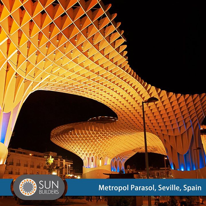 The Metropol Parasol in Spain is a stunning terrace complex that resembles a series of massive mushrooms and offers the visitors amazing views of the city, making it as one of the largest and most innovative bonded timber-constructions in the world. #Landmark #Urban #Architecture