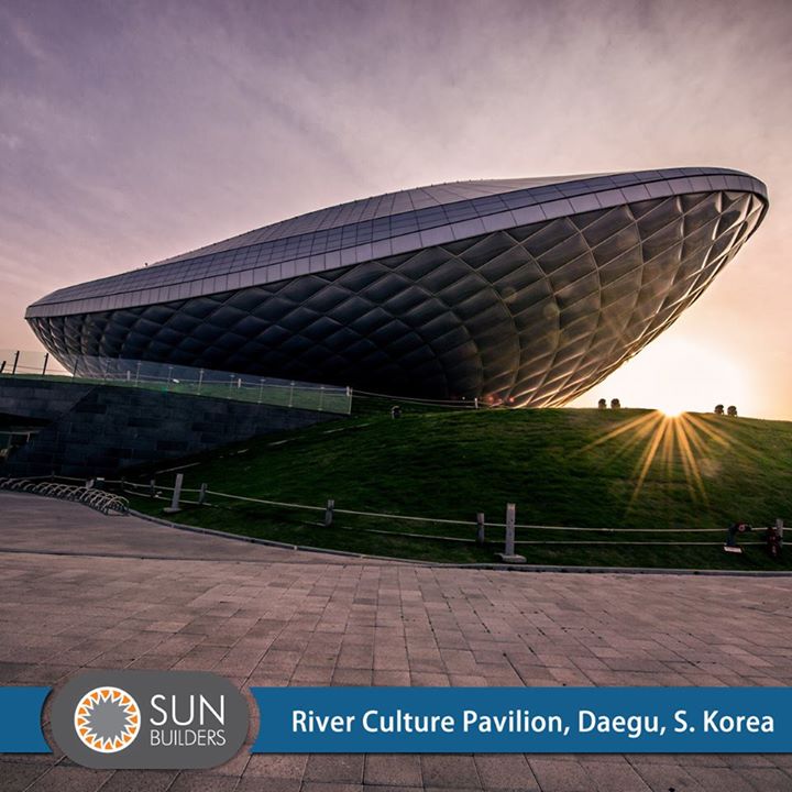 The River Culture Pavilion in Daegu, sits perched as a magnificent silvery, ovaloid structure and dazzles its visitors not just with its curious form but also with an abundance of cutting edge multimedia technologies. #Amazing #Architecture