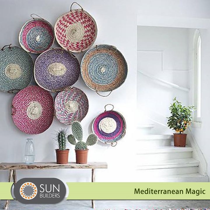 Add a touch of Mediterranean magic to your home by wall mounting some brightly painted bamboo baskets. #Decor #Style #Home