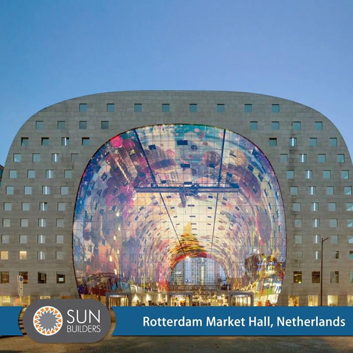 The colourful and iconic complex in Rotterdam has transparent cablenet facades that combines a covered food market and housing development in an innovative arch-shaped solution. #Landmark #Architecture