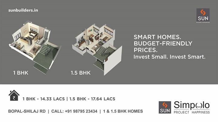 Smart homes that will fit your budget!
#SunSimpolo homes starting from 14.33 lacs at Bopal-Shilaj road by the trusted Sun Builders Group!
Visit now: http://goo.gl/i7dyJ7