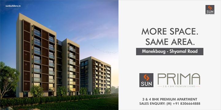 Sun Builders Group proudly launches the next project of 3 & 4 BHK premium apartments - Sun Prima at Manekbaug - Shyamal Road.

Call +91 8306664888 for inquiries.