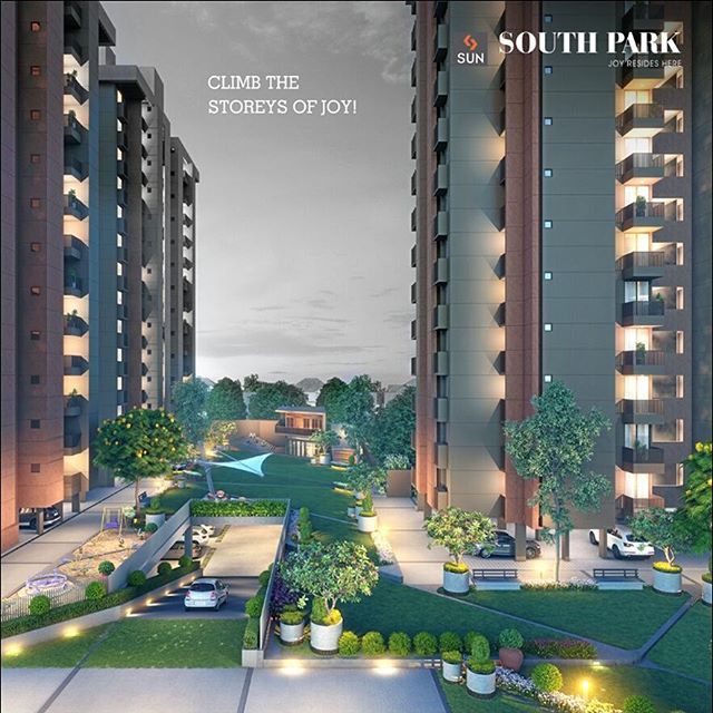 Delivering all kinds of joy, #SunSouthpark will surely let your lifestyle climb high, to new levels. 
#Sunbuilders #realestate #ahmedabadhomes #happiness #joys