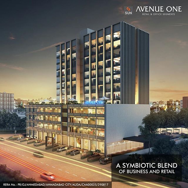 Sun Avenue in Manekbaug offers 4 storeys retail and 9 level business space creating a commercial synergy between Businesses and Retail to grow and uplifts one another. 
#SunBuilders #Commercial #RealEstate #SunAvenue