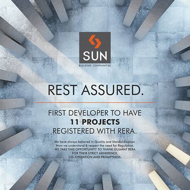Sun Builders has always been at the forefront in delivering quality with transparency. Now with RERA legislation, our impeccable standards have helped us in becoming the first real estate developer to have it's 11 projects registered with RERA.

#SunBuilders #RERA #RealEstate #Residential #Commercial