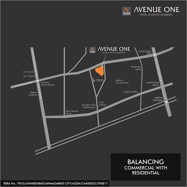 Sun Avenue One is located at Manekbaug which is equidistant to the posh Business and Residential hub of the city. Thus giving both its retail and office spaces a perfect business opportunity. 
#SunBuilders #Commercial #RealEstate #SunAvenue