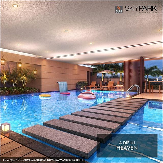 Take a rejuvenating swim in the pristine waters of pool created like a contemporary piece of art. Live the extraordinary life at amenity laden and luxurious Sun Sky Park at Bopal Circle.
#SunBuilders #SwimmingPool #Residential #Luxury #Amenities #QualityLiving #SunSkyPark