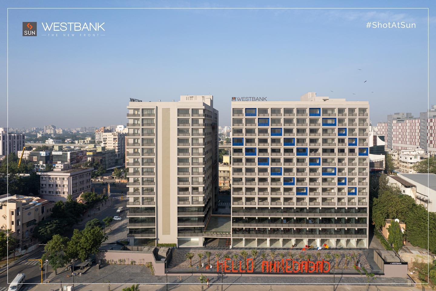 Sun Builders,  SunBuildersGroup, SunBuilders, SunWestBank, ShotAtSun, Commercial, Offices, Retail, AshramRoad, droneshots, aerial, aerialview, RiverFront, PossessionReady, BuildingCommunities, SmartInvestment, RealEstateAhmedabad, helloahmedabad