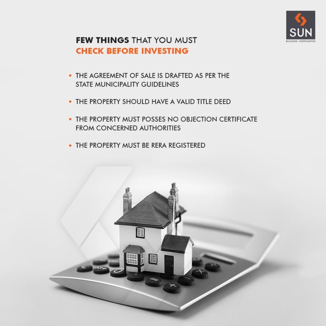 Buying a new property is a big deal indeed! Here are a few things that you must check before investing:

#SunBuildersGroup #RealEstate #SunBuilders #Ahmedabad #Gujarat