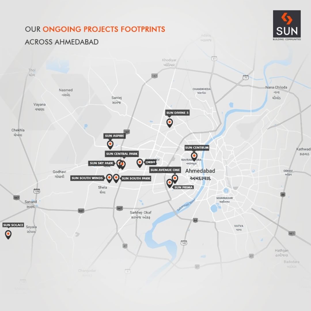 Expanding our horizons across the city, the footprint of our ongoing projects across the city of Ahmedabad!

#SunBuildersGroup #RealEstate #SunBuilders #Ahmedabad #Gujarat