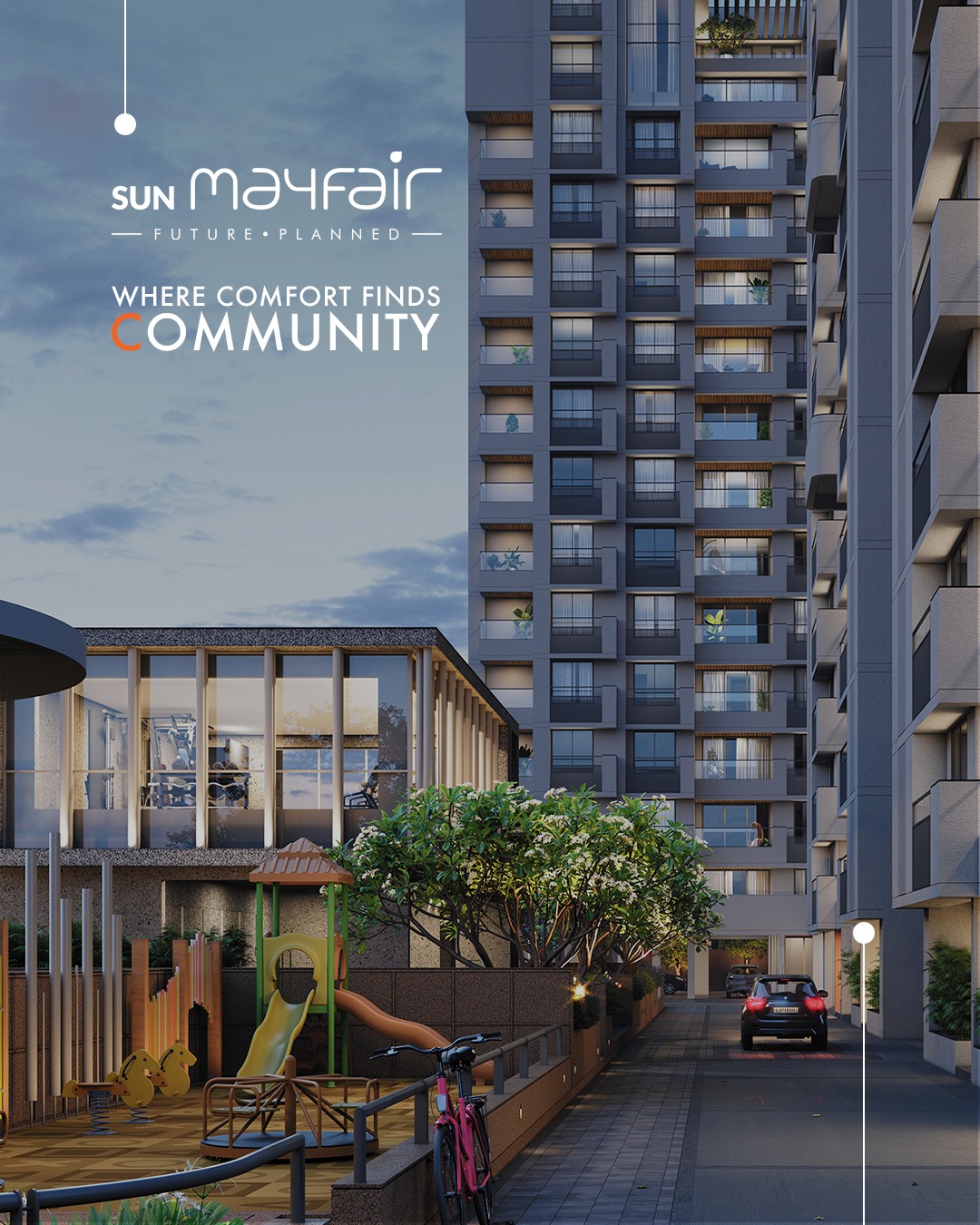 Sun Builders,  SunMayfair, LuxuryLiving, SpacesToRelax, PlacesToConnect, CommunityLiving