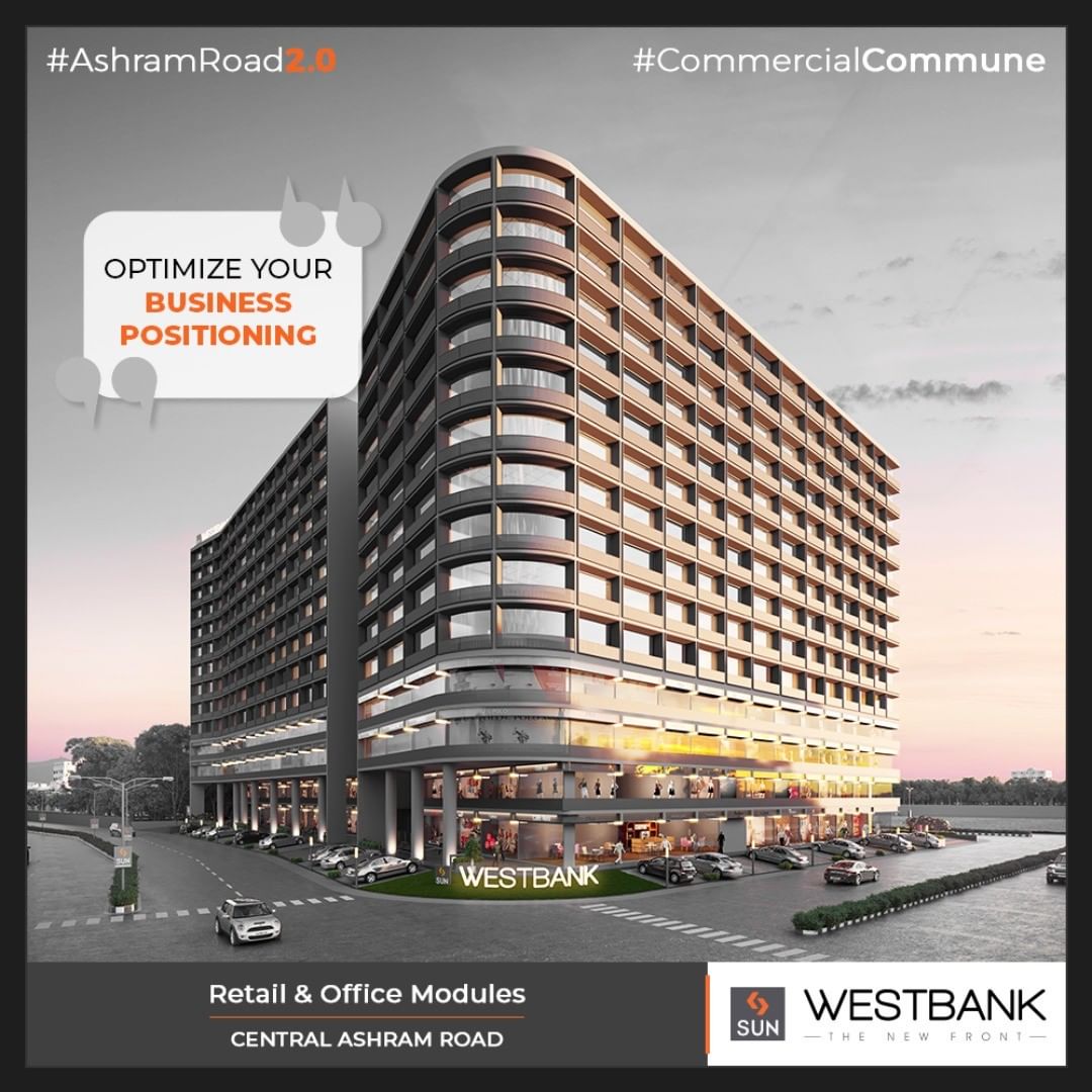 Westbank allows you to optimize your business positioning at the lucrative location of Central Ashram Road!

#SunBuilders #RealEstate #ProgressiveSpaces #Ahmedabad #Gujarat #SunWestBank #AshramRoad2point0