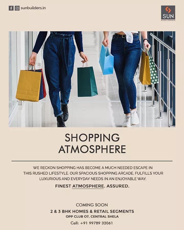 We reckon shopping has become a much-needed escape in this rushed lifestyle. Our spacious shopping arcade, fulfills your luxurious and everyday needs in an enjoyable way. 

Finest Atmosphere. Assured.

For Details Call: +91 99789 32061

#SunBuildersGroup #SunBuilders #LivingAtmosphere #RealEstate #RealEstateAhmedabad