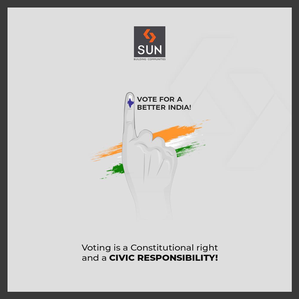 Voting is a Constitutional right and a civic responsibility!

#VoteIndia #GoVote #Election2019 #Vote #SunBuilders #RealEstate #Ahmedabad #RealEstateGujarat #Gujarat https://t.co/cwKIl9tCQW