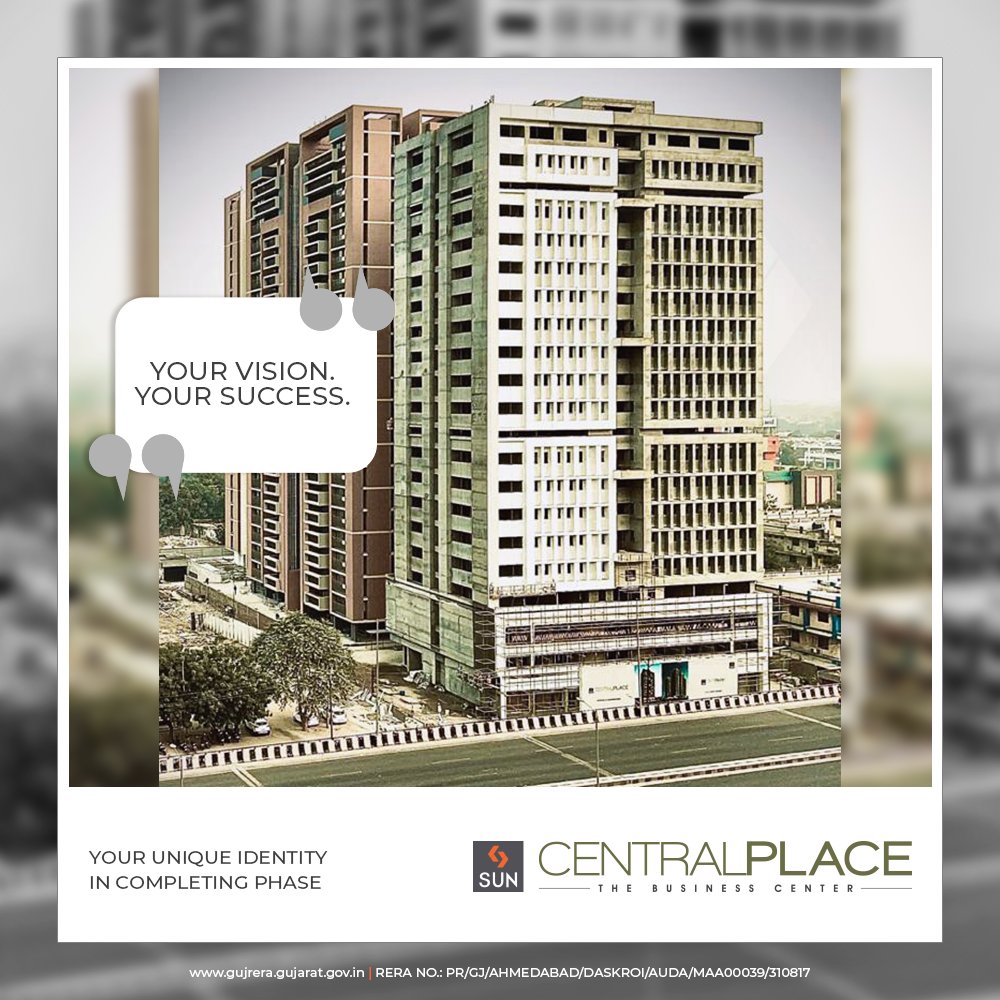 Your vision. Your success. Your unique identity in completing phase.

#SunCentralPlace #SunBuildersGroup #Ahmedabad #Gujarat #RealEstate https://t.co/KBqvTgmI3H