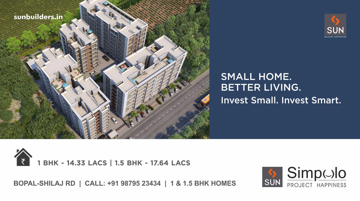 #SunBuildersGroup: 1 & 1.5 BHK homes at Bopal-Shilaj Road for as less as 14.33 Lacs!
Inquire: http://t.co/NuzHT7Y4t7 http://t.co/hUtdsWHPcb