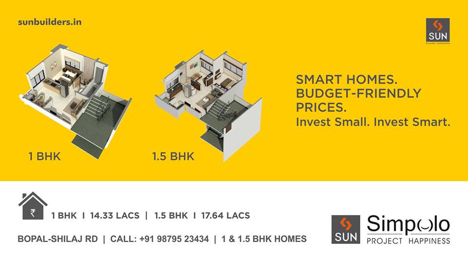 Presenting #SunSimpolo, smart 1 & 1.5 BHK at thriving location of Bopal – Shilaj Rd, starting from 14.33 lacs only! http://t.co/sTVEf352r7